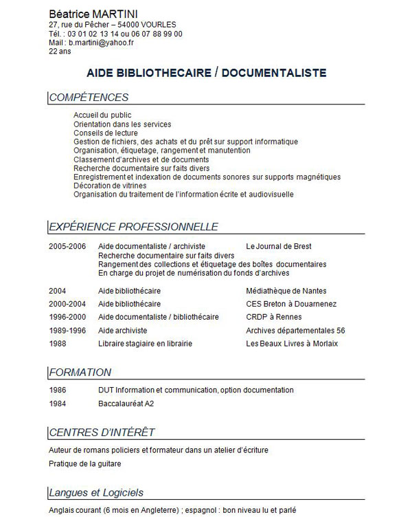 modele cv stage